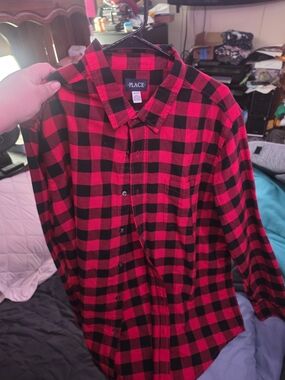 Place Men's Red and Black Buffalo Plaid Button-Down Shirt